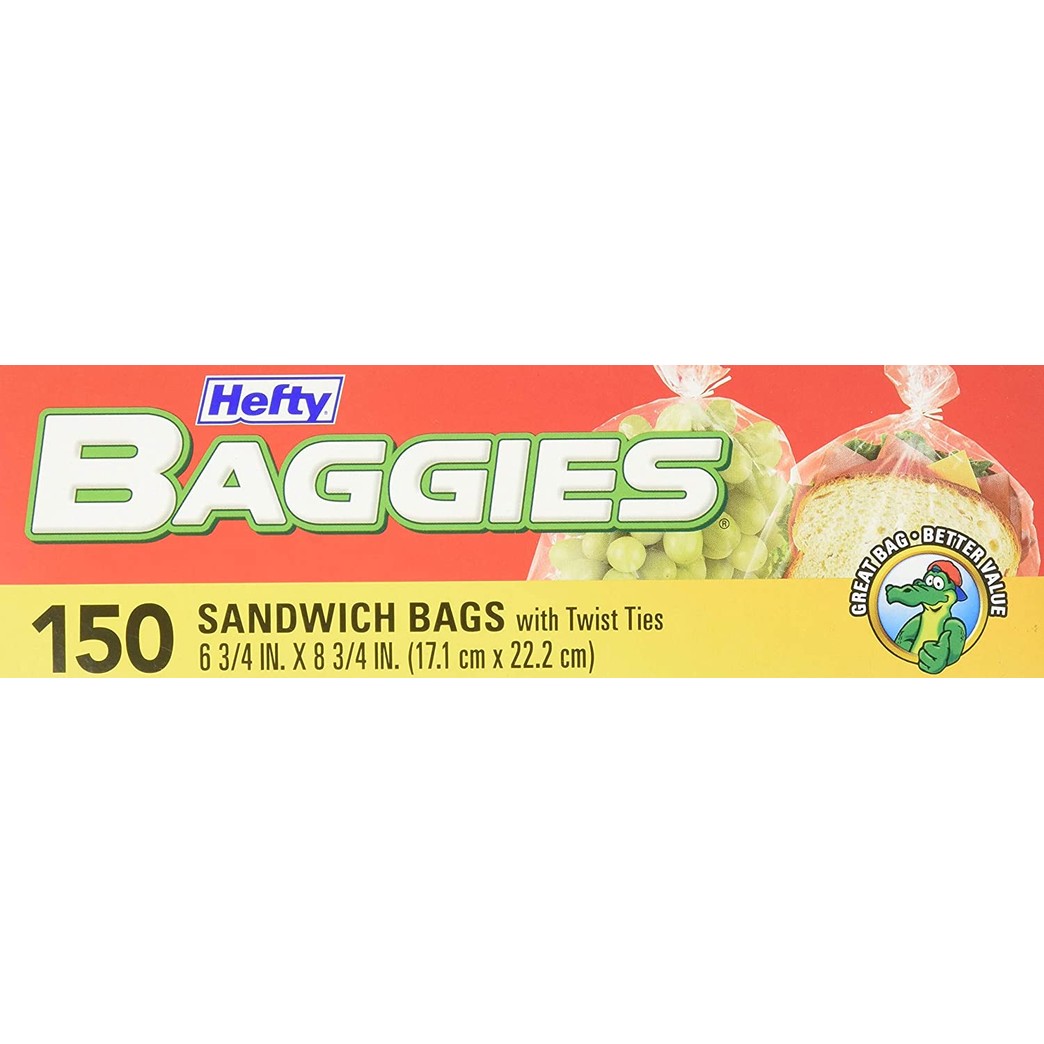 Hefty Baggies Storage Bags Sandwich, Twist Tie, 150 Count Sandwich 