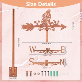 SUPERDANT Rabbit Weathervane Metal Weather Vane Red Copper Rabbit Wind Direction Measuring Instrument Roof Installation for Garden Farm Backyard Gazebo Barn Shed Art Decor