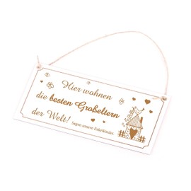 Grandma Grandpa Sign Wooden Saying "Hier wohnen die besten Großeltern der Welt" (German Language) Vintage Door Decoration Gift Engraved 20 x 10 cm