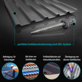 Vooxa Pack of 200 Self-Drilling Trapezoidal Tapping Screws 4.8 x 20 mm with EPDM Sealing Washer, Zinc-Plated Steel without Paint, Hexagonal Head SW8