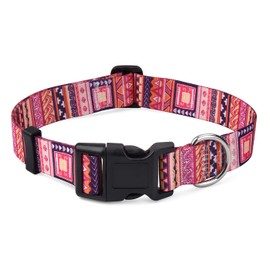 Mihqy Dog Collar, Adjustable, Soft and Comfortable Dog Collar, Bohemian, Flowers, Geometric, Tribal Design, for Small, Medium and Large Dogs (Orange Geometry, L)