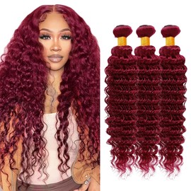 22 24 26 inch Wine Red Human Hair Bundles Burgundy Deep Wave Bundles 99J Deep Wave Human Hair Bundle Red Burgundy Color