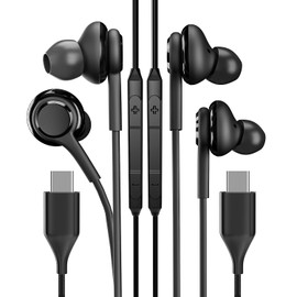 Type c Earphones, Wired Earphones, with Microphone, Type-c Earphones, Microphone (2 Pack) Popular, USB C Noise Cancelling, Compatible with Play Pixel 2, 3, 3a, 4 XL, Compatible with Galaxy S20+,S20