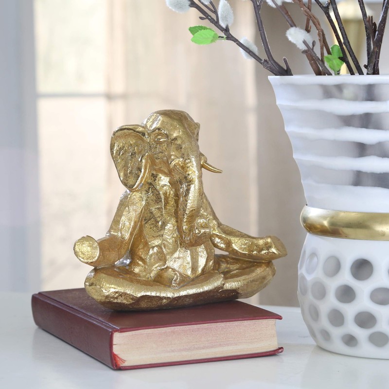 Sagebrook Home 14452-01 Polyresin 8" Meditating Elephant, Gold