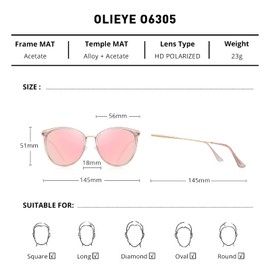 OLIEYE Vintage Polarized Cat eye sunglasses for Women Classic Oversized Cateye Sunglasses