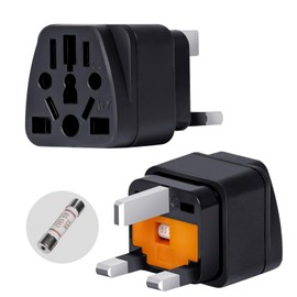 ZEROUS Adaptador de Viaje Tipo G para Hongkong/Reino Unido - Pack de 2, Negro, Convierte US/JP/AU/EU/CN a UK, Universal con 3 Puntas, Seguro - Incluye Fusible 13A