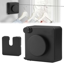 4.8 m Retractable Washing Line, Stainless Steel, Non-Sagging, Retractable Stainless Steel Rope, Retractable Washing Line Wall Mounting, Load Capacity 20 kg for Balcony, Laundry Room, Bathroom (Black)