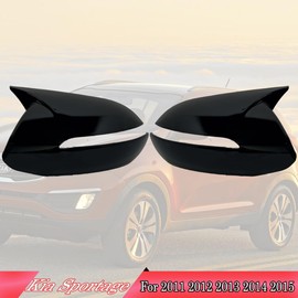 MUXEE Side Mirror Cover,for KIA Sportage 2011 2012 2013 2014 2015 2016，2PCS Horned Turn Signal housing Cover Sets，Car Sport Accessories - Bright Black