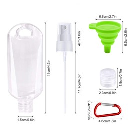 Botellas de viaje portátiles a prueba de fugas recargables de plástico vacías embudo Cabezal rociador desinfectantes de manos con llavero con tapa de cierre para al aire última intervensión escuela