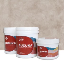SUZUKA Strato Texture Limewash Effect Matte Wall Paint SCT-302 - Lime Wash Plaster, Venetian Interior Paint - Primer and Wax Top Coat included - Natural Grey