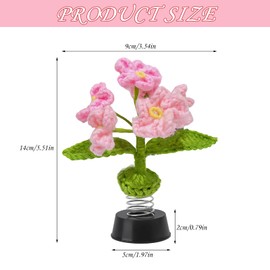 HSUYUN Nodding Flower, 14 × 9 cm Bobble Figure Flower, Pink Shake Head Toy for Car, Hand Knitted, Suitable as a Wobble Toy for Car, Office and Home