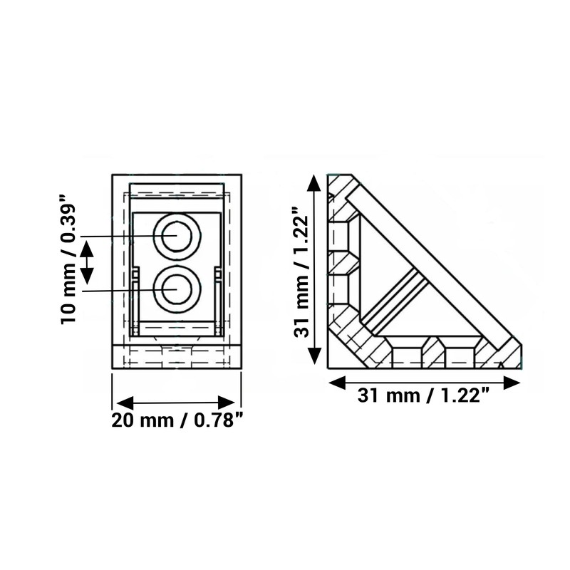 SKIR'CO (Pack of 10) White Shelf Brackets 20x31x31mm 90 Degree