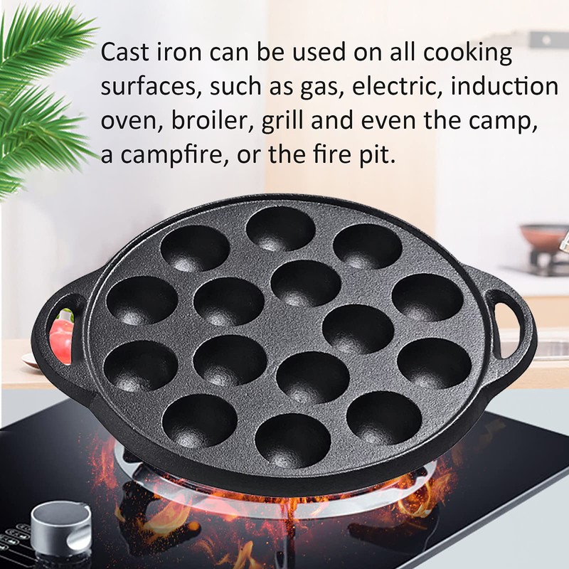 WUWEOT Non-Stick Takoyaki Pan, 1.5" Diameter Pre-Seasoned Cast Iron Octopus