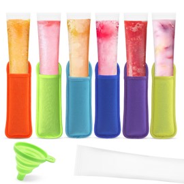Pack of 200 Popsicle Moulds Bags, Water Ice Cream Bags, BPA-Free with 1 Green Funnel and 6 Protective Covers, DIY Freeze Pops for Yogurt, Juice, Smoothies, Leak-Proof Zip (28 x 5.6 cm)