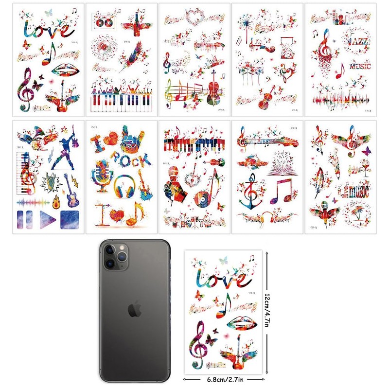 Music Festival Party Temporary Tattoos Red&Blue Music Notes Rock and