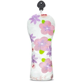 Golf Head Covers Golf Club Peach Blossom Design Golf Cover PU Head Cover Set Fit Driver Fairway Wood Hybrid Utility Woods Iron Wedge Headcovers (Remove the fairway)