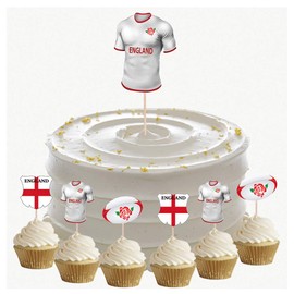AK Giftshop England Rugby Team - Shirt, Ball and Flag Mix Birthday Party Food Cupcakes Picks Decorations Toppers (Pack of 14)