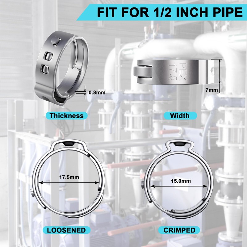 120 Pack 1/2 Inch PEX Cinch Clamps Rings, 304 Stainless