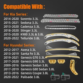 24321-3L100 Engine Timing Chain Kit 3.3 for Kia Sorento Sedona Cadenza K900, for Hyundai Azera Santa Sedan Palisade Genesis G70 G80 G90 3.3 L 3.8L 2013-2020 24410-3CGA3(12PCS)