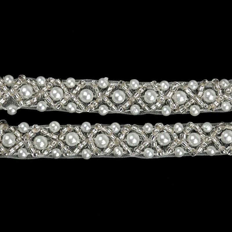 ULTNICE Rhinestone Pearl Ribbon Collar Appliqué Wedding Dress DIY Sewing