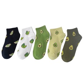 NATSUHANA Socks, Foot Cover, Sneaker Socks, For Women, Girls, Deodorization, Four Seasons, Cotton, Cotton, Won't Get Stuffy, Cute, 3D, Fashion, Avogato Pattern, 8.7 - 9.8 inches (22 - 25 cm), 5 Pairs