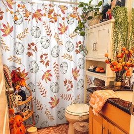 Fall Shower Curtain for Bathroom,Football with Maple Leaves Farmhouse Shower Curtain with Hooks,Thanksgiving Polyester Fabric Shower Curtains Machine Washable Waterproof Bath Decor 72" x 72"