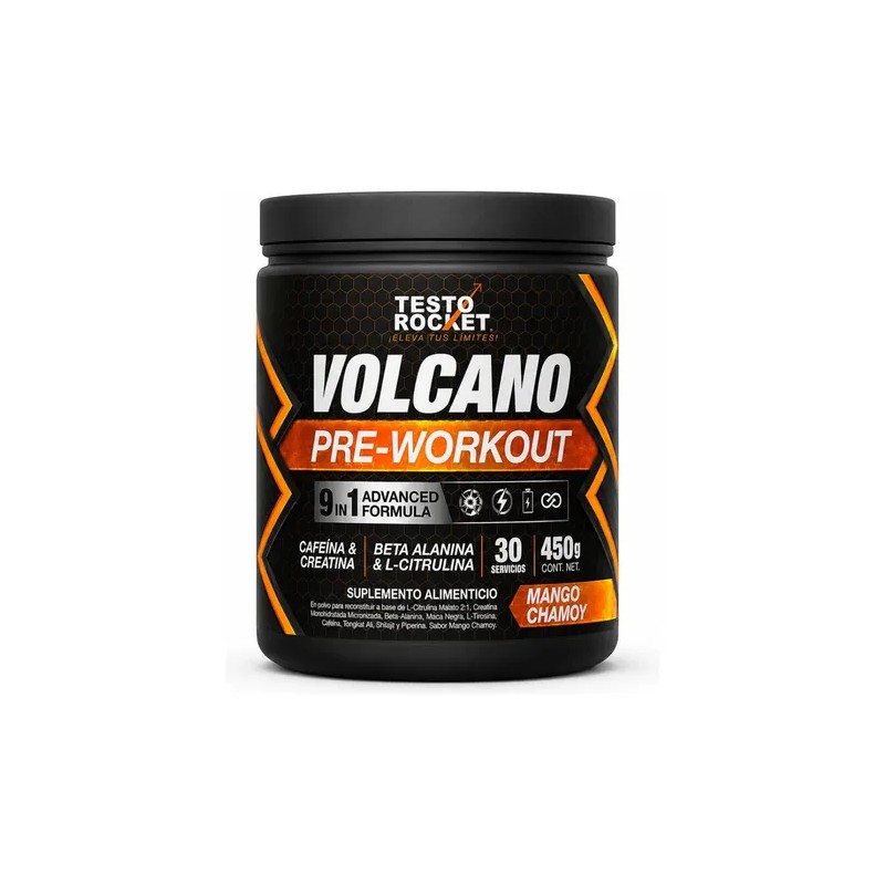 Testo Rocket Volcano Pre Entreno Pre Workout Supplement Mango Chamoy,