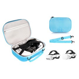 CaseSack Case compatible with Meta Quest 3/ 3s and Meta Quest 2, Organizing travel case for VR Headset, controller and accessories, with shoulder strap for easy carrying and play (Blue)