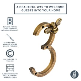 Heritage Brass bee House Number with Bee design | 5 inch Modern Door Sign Numbers Signs Plaques | Street Home Address Numerals (3)