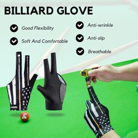 CybGene Billiard Pool Gloves for Left Hand 3 Finger, Quick-Dry Breathable, Shooters Snooker Cue Sport Glove Popular Sizes - USA Flag - L
