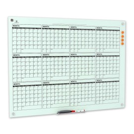 TSJ OFFICE Glass Calendar Whiteboard - 48 x 36 Inches Wall Mounted Yearly Calendar Dry Erase Board, Large Magnetic Glass White Board for Office, Home & School
