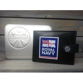 Klassek Royal Navy Logo Image Men Wallet Real Leather Cap Badge Emblem Military Crest Insignia RFID Blocking with Coin Pocket and Metal Gift Box