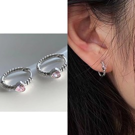 Atentuyi Cz Heart Earrings Silver Mini Hoop Earrings Twisted Huggie Earring Cz Huggie Hoop Earrings Cubic Zirconia Earrings Cuff Huggie Stud Earrings Jewelry for Women and Girls