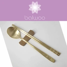 BALWOO [5 Sets] [Made in Korea] Korean Sticky Rice Spoon Chopsticks Set Gold Titanium Plating 304 Stainless Steel Tableware Cutlery Set Mukbang Chopsticks (Cosmos TITANIUM, 5 Sets)