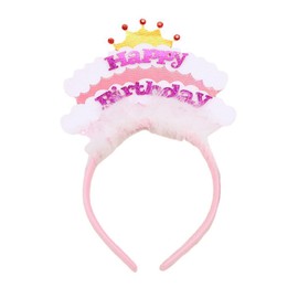 Pejlnd Rose Pink Fur Happy Birthday Headband - 1Pcs Birthday Girl Headband Crown for Women Girls Kids Gifts Party Decorations Supplies