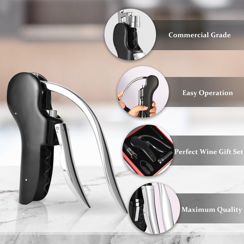 QONYFONE Wine Bottle Corkscrew Opener, Vertical Lever Corkscrew 5-Piece Set,