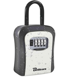BRILLIRARE Key Lock Box, Waterproof 4 Digits Combination Lockbox with Removable Shackle, Wall Mount Resettable Key Hider, Upgraded Large Password Boxes for Car House Office Apartment Keys-Grey