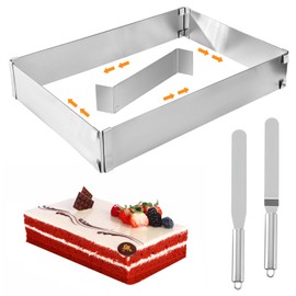 Zyiphor Baking Frame Rectangular Adjustable Stainless Steel Cake Ring Square Cake Mould Cake Frame Pizza Frame Baking Ring with Divider Spatula for Baking Tray Cake Pizza Baking
