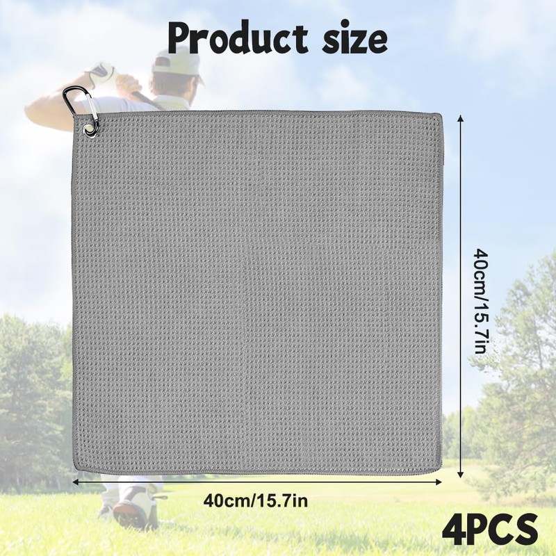 flintronic 4PCS Microfiber Golf Towel 40*40cm Carabiner Clip Waffle Pattern