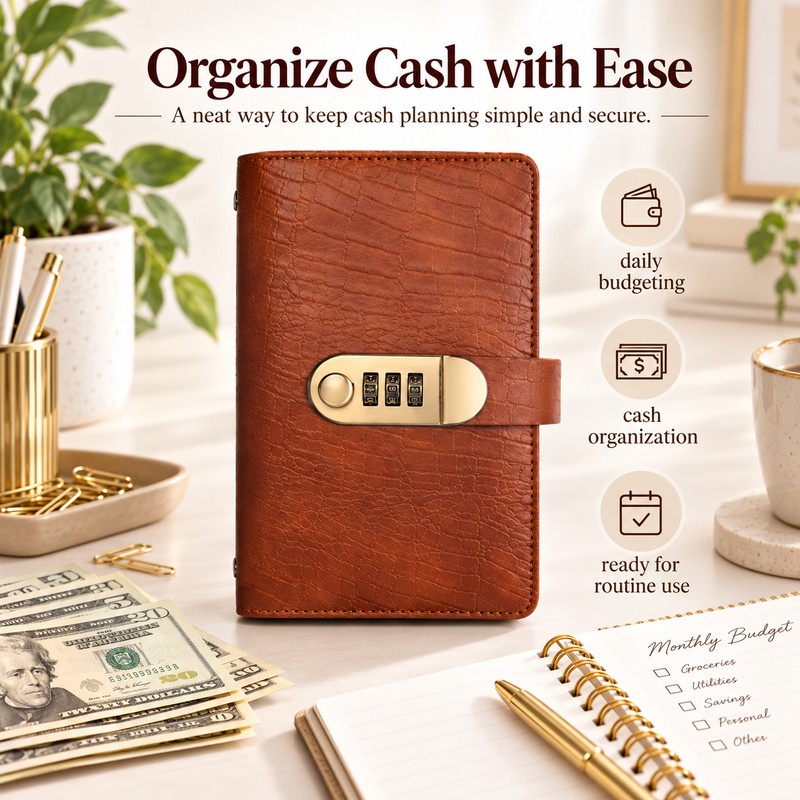 Combination Lock Cash Organizer for Budgeting – 100-Page Capacity with