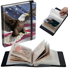 BFSEROBJ Small Photo Album 4x6 inch 120 Pictures PU Leather Photo Albums with Transparent Inner Pockets and Elastic Band for Wedding Boys Girl Travel Family Pictures - American Flag Eagle
