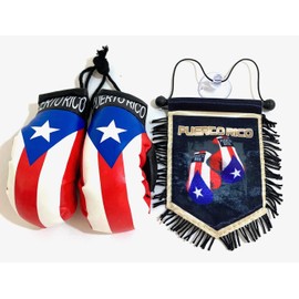 Puerto Rico flags for cars Boxing Gloves accessories sticker decals Puerto Rican PR homes banderas para autos small mini Banner hanging window car flags accessory for men women (PR Combo 1)