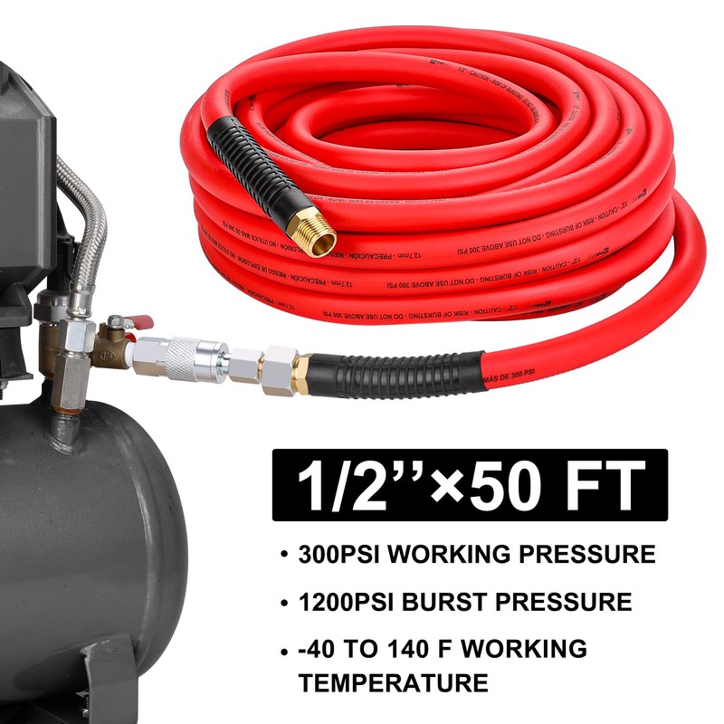 WYNNsky 1/2'' Air Hose 50FT with 1/2’’ NPT Threads, Hybrid