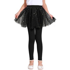 SPFAS Girls Leggings with Skirt Kids Tulle Skirt with Sparkling Stars Pants Toddler Footless Leggings 1-8 Years