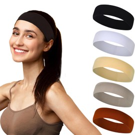 HAKUKU Diademas Deportivas 5 Piezas, Diademas Ejercicio para Mujer Yoga, Diadema Elástica Suave Que Absorbe el Sudor, Adecuada para Hombres y Mujeres Deportes de Corriendo…