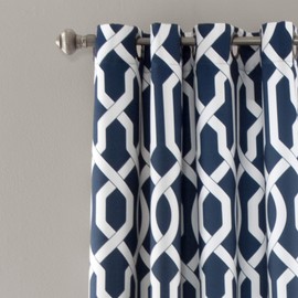 Lush Decor Edward Trellis Curtains Light Filtering Window Panel Set for Living, Dining, Bedroom (Pair), Navy, 52"W x 84"L