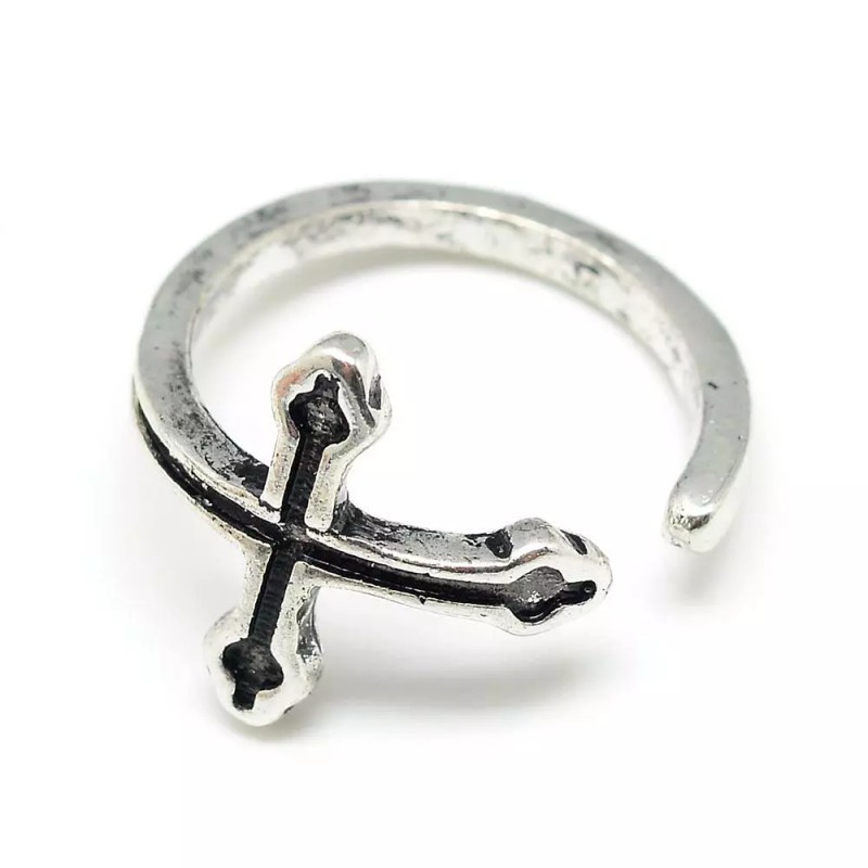 LZD Alloy Cuff Finger Ring Cross Antique Silver Size 4