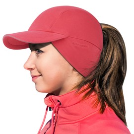 GADIEMKENSD Winter Fleece Hats Reflective Ponytail Hat for Women Ball Caps with Earflap Drop Down Ear Warmer Mens Skull Cap Beanie with Visor Cold Hat for Outdoor Hiking Running Snow Ski Red