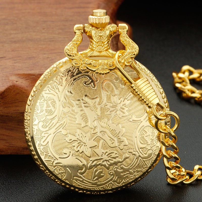 Tiong Gold Shield Men's Quartz Pocket Watch with Chain, Arabic