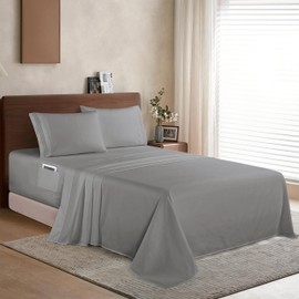 Elegant Comfort Luxury 1500 Premium Hotel Quality Microfiber 4-Piece Sheet Set - Soft, All Around Elastic 18-24 Inches Deep Fitted Sheet - Extra Deep Pocket Sheets, Queen, Grey